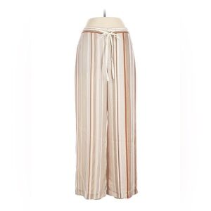 Theory Cream and Brown Striped Wide-Leg Pants